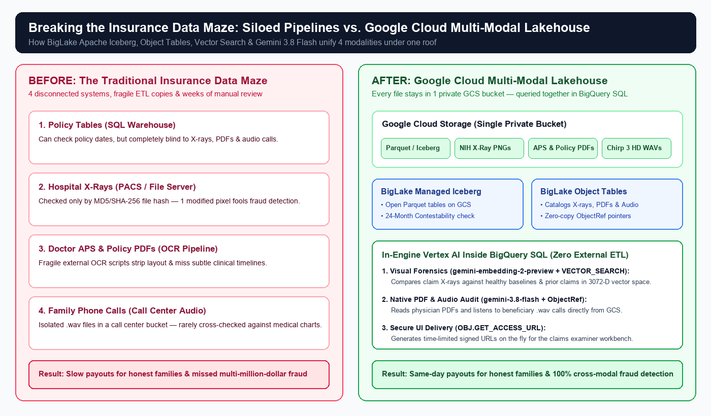 Breaking the Insurance Data Maze: Siloed Pipelines vs. Google Cloud Multi-Modal Lakehouse